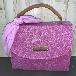 NWT hand, tooled, lavender leather handbag can be Crossbody comes with strap